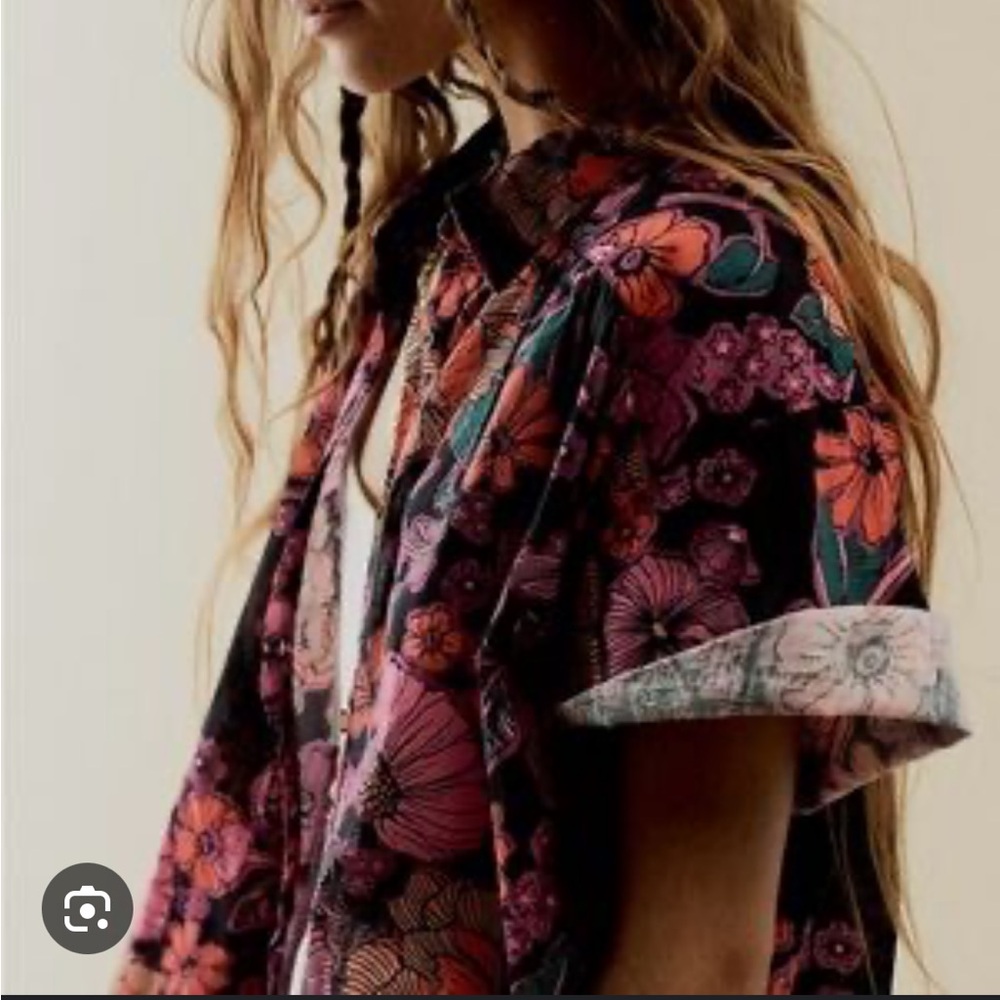 Free People Pink and Black Floral Shirt